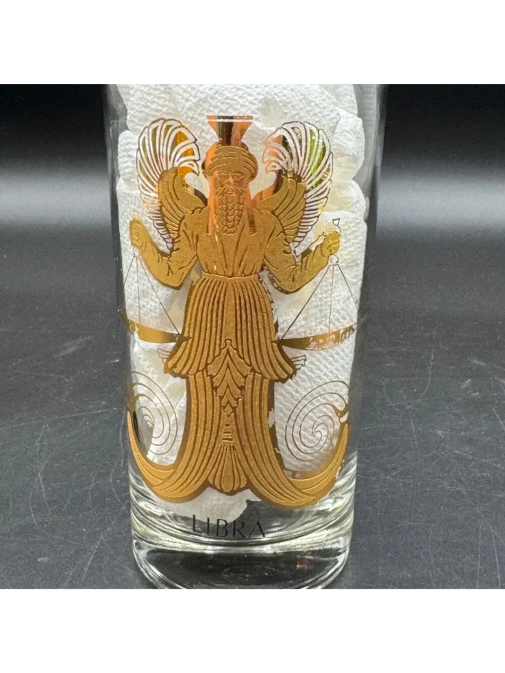 Vintage 1970s Anchor Hocking Zodiac Astrology Libra Gold Highball Glass